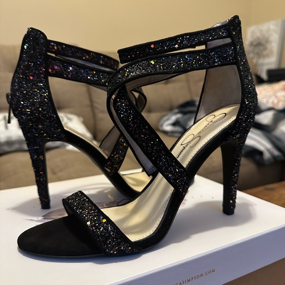 Jessica Simpson Black Glitter Heels